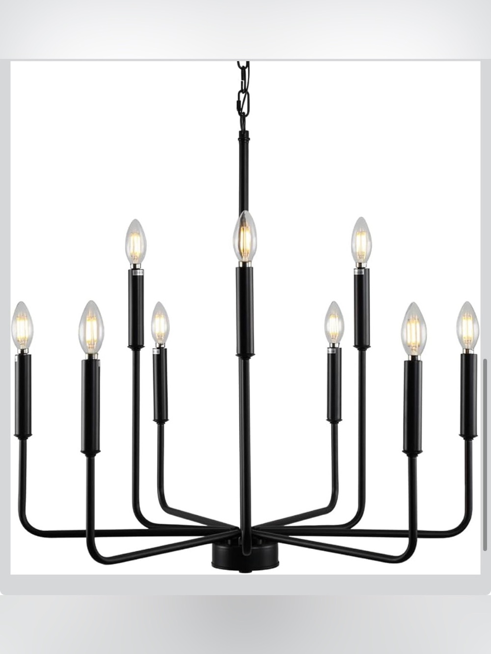 Black Chandelier D28” Modern Farmhouse light 9-Lights Industrial Metal Candle Li